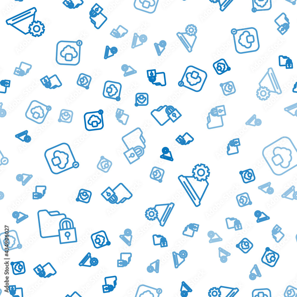 Poster set line folder and lock, filter setting and cloud technology data transfer on seamless pattern. vec