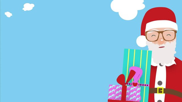 no&euml;l, p&egrave;re no&euml;l, cadeau, neige, animation, hiver, ski, motion d&eacute;signe, neiger, bonhomme de neige, vacances, arbre, illustration, flocon de neige, d&eacute;coration, c&eacute;l&eacute;bration, claus, blanc, froid, rouge, n