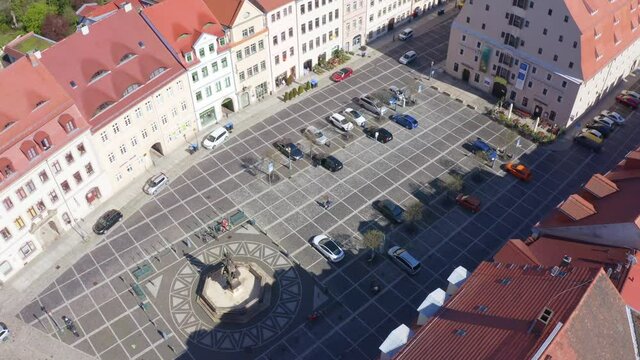 drone flight over Zittau city and market place