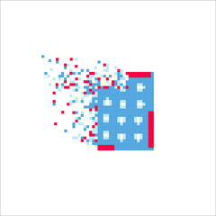Rectangle tile disintegration into pixels, illustration for graphic design
