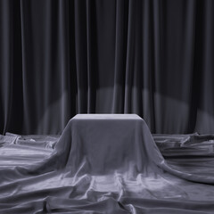 A fabric-covered presentation platform. Presentation area for your products. 3d rendering.