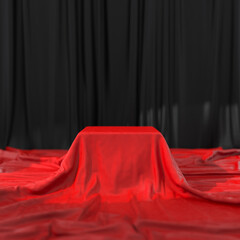 A fabric-covered presentation platform. Presentation area for your products. 3d rendering.