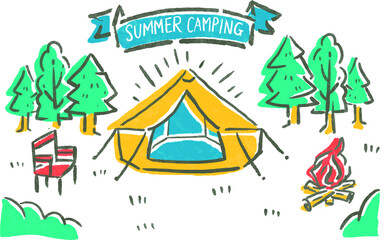 Set of camping icons handdrawn illustration colored