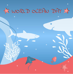 Obraz na płótnie Canvas World ocean day design with underwater ocean, simple design, vector eps 10