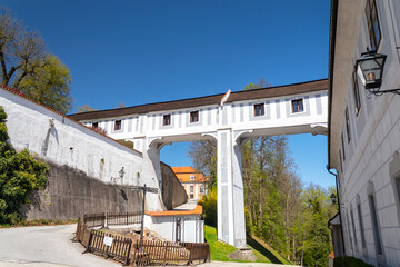 Connecting corridor, covered bridges between the Minorite Monastery and Historical Parks, Castle Cesky Krumlov, Czechia