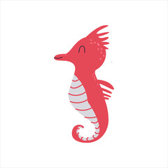 Sea Horse. Cute cartoon pink seahorse. For children's room, cards, invitations. Isolated vector illustration.