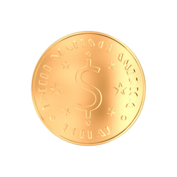 Gold coin with dollar engraving, 3D illustration.