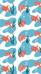 Vertical seamless pattern withgolden fishes