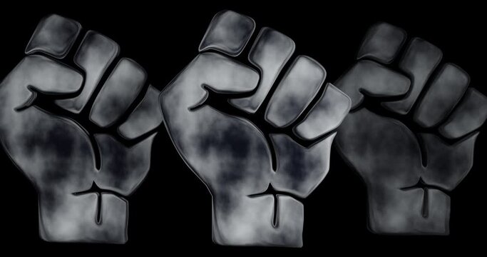 3d animation symbol of grey fist on black background. video showing protests around the world against racism, symbol against racism, black lives matter movement, protests, hands