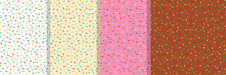 A set of 4 donut sprinkling patterns. Vector illustration.