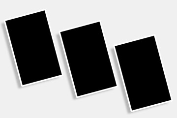 3 Rectangle photo frames in black and white colors with clean rectangular borders and oblique layout. Used as a collage template to place your pictures or photographs easily in an old classic look.