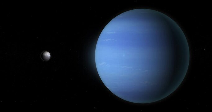 Neptune planet and triton moon in the outer space