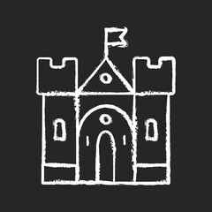 Medieval castle chalk white icon on black background. Historic building. Fortress, palace. Housing and fortification. Middle ages. Royal residence. Isolated vector chalkboard illustration