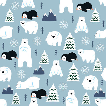 winter seamless pattern with animals