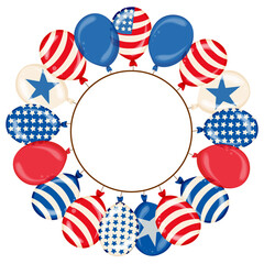 Fototapeta premium Independence day greeting frame with color balloons isolated on white background - round frame with place for text.