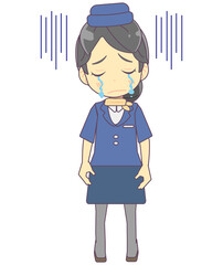 落ち込んで涙を流すキャビンアテンダントのイラスト素材