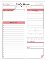 Daily planner template. printable template - Easy to plan your day. Planner note pages templates - Daily tasks, goals and appointments template -Undated Daily Planner with ToDol list - Todays Plan- 8.