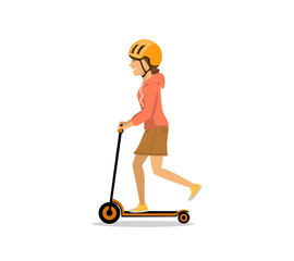 young woman riding electric kick scooter