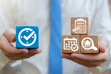 Business concept of time management, efficiency, deadline control, compliance.