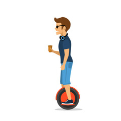 man riding electric monowheel hoverboard © VecTerrain