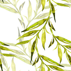 Floral seamless pattern with leaves watercolour. Hand drawn illustration in vintage style on white