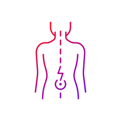 Lower back pain gradient linear vector icon. Aging-related wear. Physical disability. Ruptured, bulging disc. Thin line color symbols. Modern style pictogram. Vector isolated outline drawing