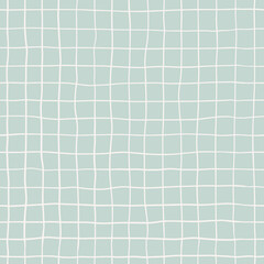 Seamless plaid pattern with white hand drawn doodle lines on a blue background. Abstract boho texture in retro style for wrapping paper, covers and fabric. © AutumnStudio