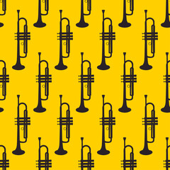 Seamless pattern of Pipe on yellow background, Silhouette classical Musical Instruments, vector illustration