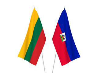 National fabric flags of Lithuania and Republic of Haiti isolated on white background. 3d rendering illustration.