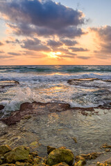Beautiful Mediterranean Sea sunset at the coastline near Haifa, Israel
