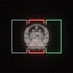 Neon sign in the form of the flag of Afghanistan. Against the background of a brick wall with a shadow. For the design of tourist or patriotic themes.