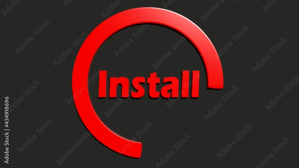 Poster a red circular sign with the write install on black background - 3d rendering video clip