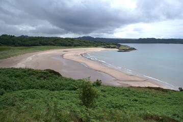 Panoramic view of the coastline and the beach in Gairloch, Scotland (UK)