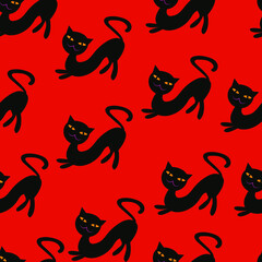 pattern with black cats on a red background