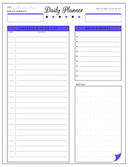 Daily planner template. printable template - Easy to plan your day. Planner note pages templates - Daily tasks, goals and appointments template -Undated Daily Planner with ToDol list - Todays Plan- 8.