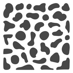 Organic shapes set. Black liquid silhouette. Irregular blob. Modern minimal paint. Random oval, round stain. Smooth drip. Simple blotch. Art design element. Vector illustration