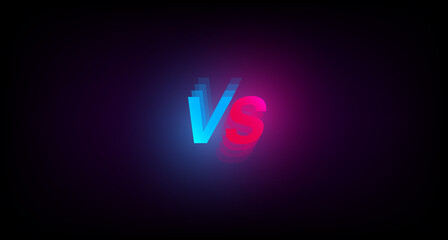 Versus tournament screen design. Blue red VS glowing monogram on black background. Banner template for battle or competition. Esports battle, team competition, game championship. Vector