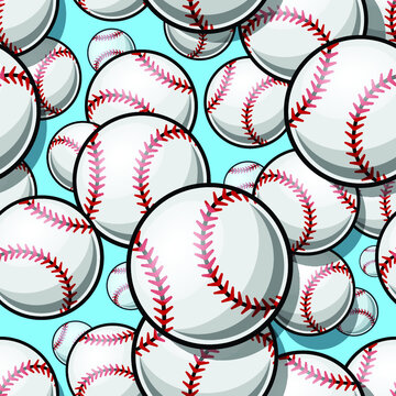 Vector seamless pattern with baseball softball ball graphics. Ideal for wallpaper, packaging, fabric, textile, wrapping paper design and any kind of decoration