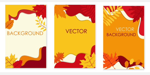 Vector backgrounds for autumn theme with leaves and place for text.  Paper cut background.	