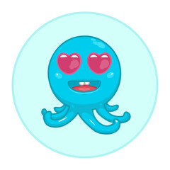 Funny blue octopus on the blue background. Funny animal. Cute web icon on isolated background. Cartoon character