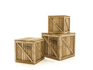 Three wooden shipping crates