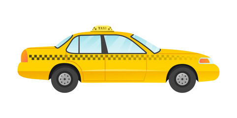Fototapeta na wymiar Sticker of yellow sedan taxi car on white background.