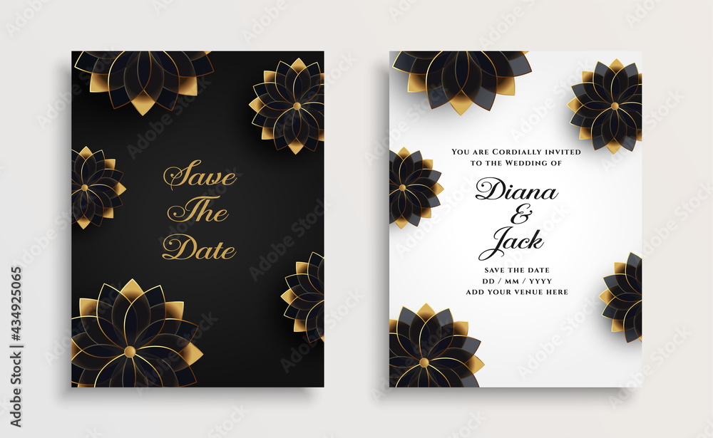 Wall mural golden flowers wedding card design template