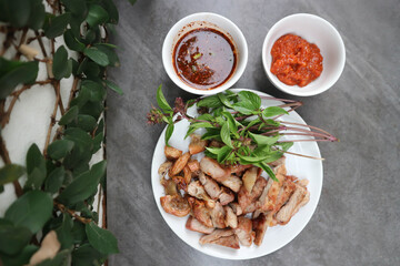 grilled pork , pork steak and grilled chitterlings