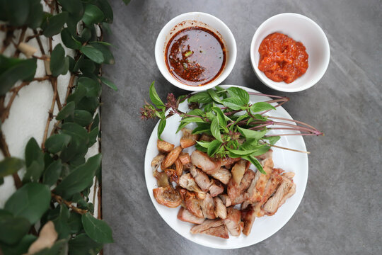 grilled pork , pork steak and grilled chitterlings