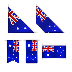 Australia flag. Realistic flag of Australia. Corner tape. Isolate on a white background. Vector illustration.