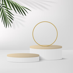 Abstract background with white color geometric 3d podiums. Vector illustration