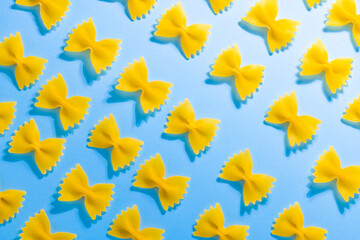 pattern of pasta on blue background. Italian pasta