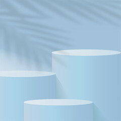 Abstract background with blue color geometric 3d podiums. Vector illustration