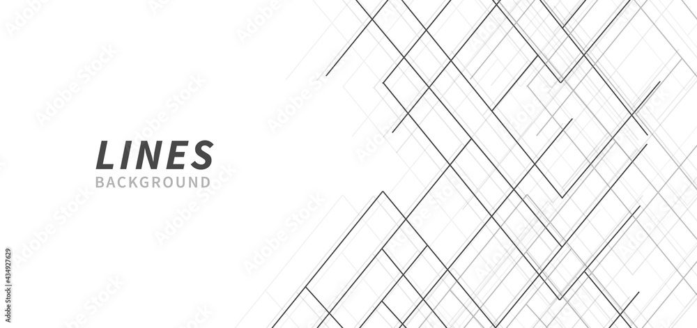 Poster Abstract black and grey lines design on white background with copy space for text.